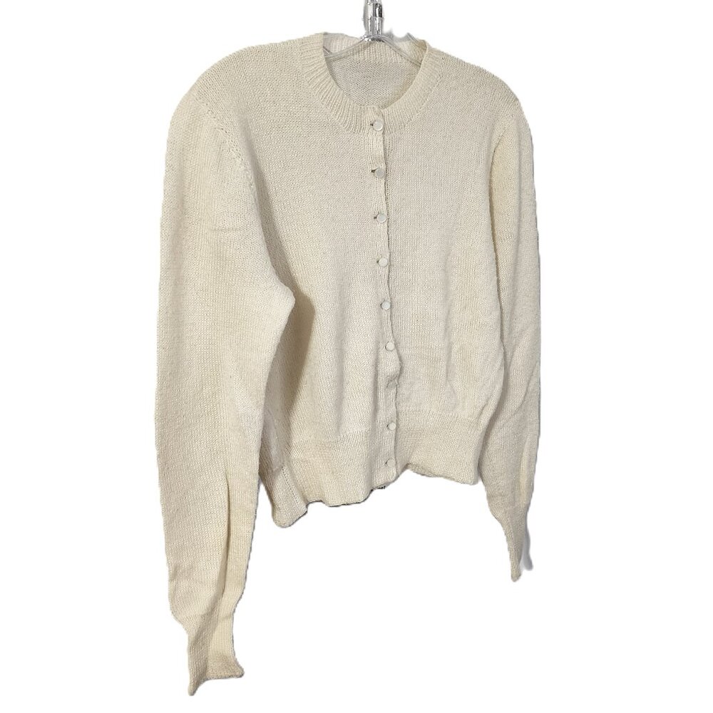 Women's Ivory Cream Button Up Knit Antique Vintage Cardigan Sweater